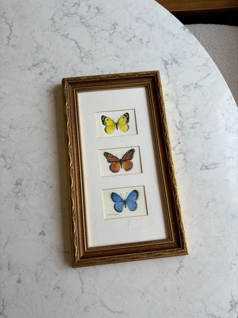 Vintage Triple Butterfly Framed Art - Yellow, Orange, Blue